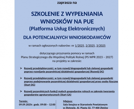 Szkolenie z wypełniania wniosków na PUE